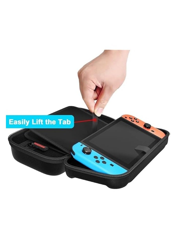 PROMASS Switch Carrying Case Compatible with Nintendo Switch/Switch OLED, with 20 Games Cartridges Protective Hard Shell Travel Carrying Case Pouch for Console & Accessories, Black - Image 3
