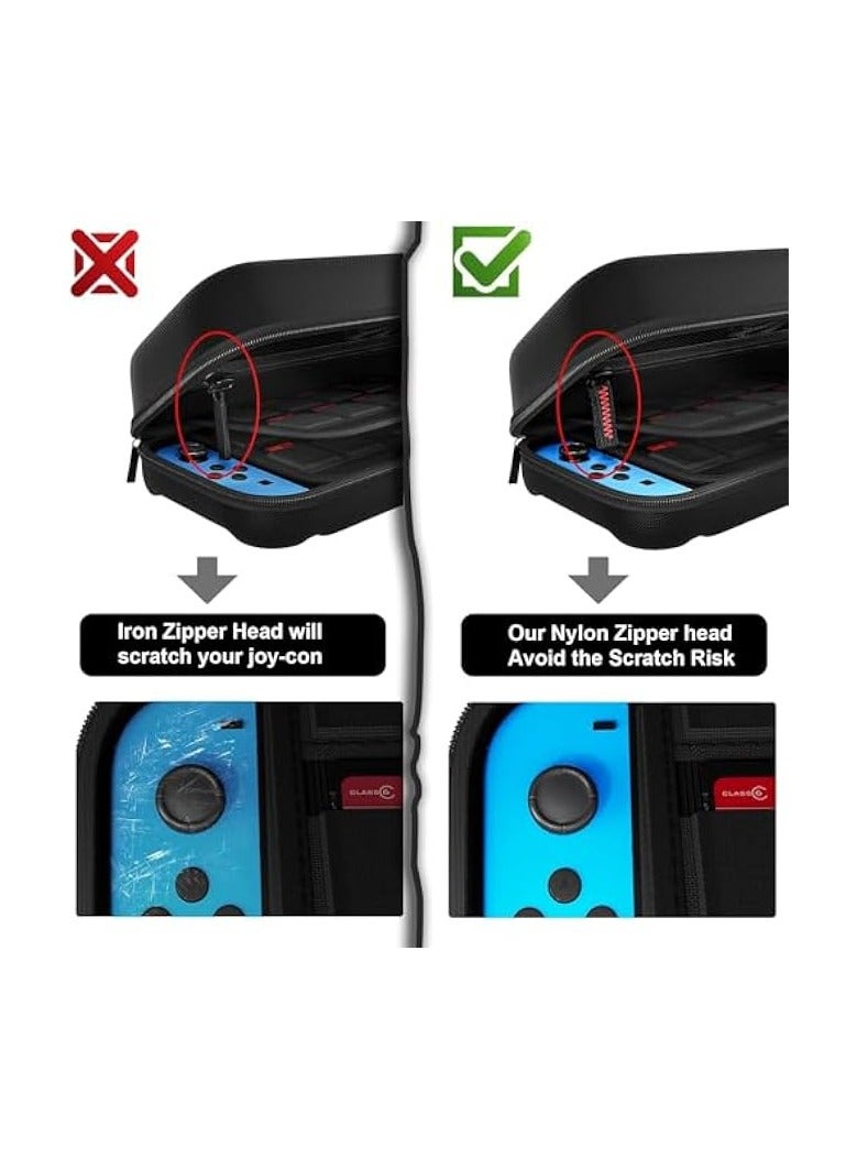 PROMASS Switch Carrying Case Compatible with Nintendo Switch/Switch OLED, with 20 Games Cartridges Protective Hard Shell Travel Carrying Case Pouch for Console & Accessories, Black - Image 5