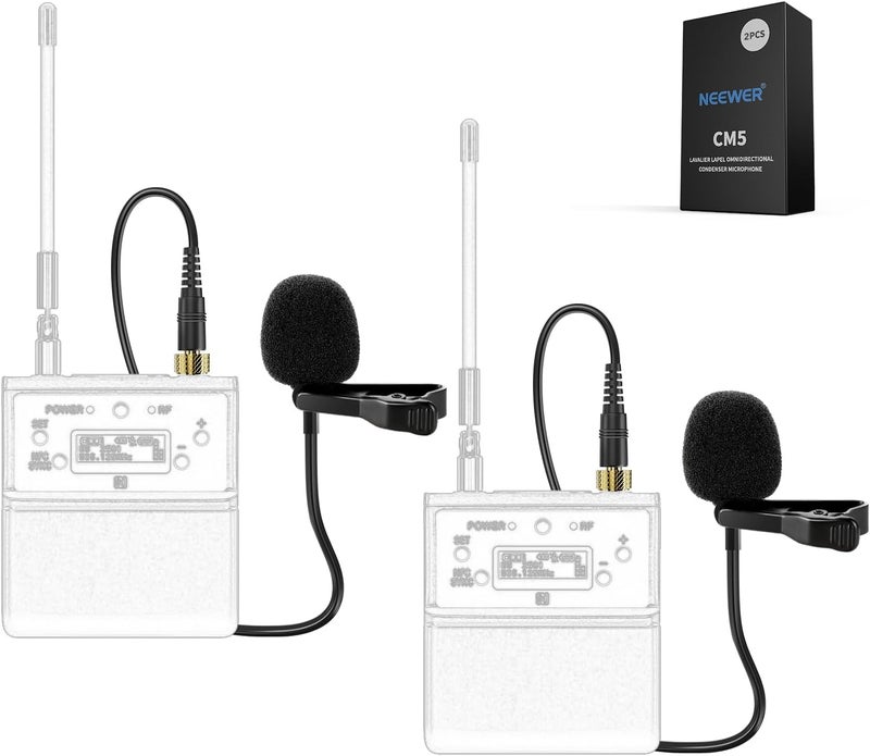 Neewer Lapel Lavalier Microphone (2 Pack), Wired Clip On Omnidirectional Condenser Lav Mic Compatible with Rode Wireless GO II DJI Wireless Mic Transmitter for Stage YouTube Video Live Stream, CM5 - Image 1