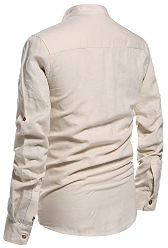 NITAGUT Men Henley Neck Long Sleeve Daily Look Linen Shirts Casual Beach T Shirts Beige-US S - Image 4