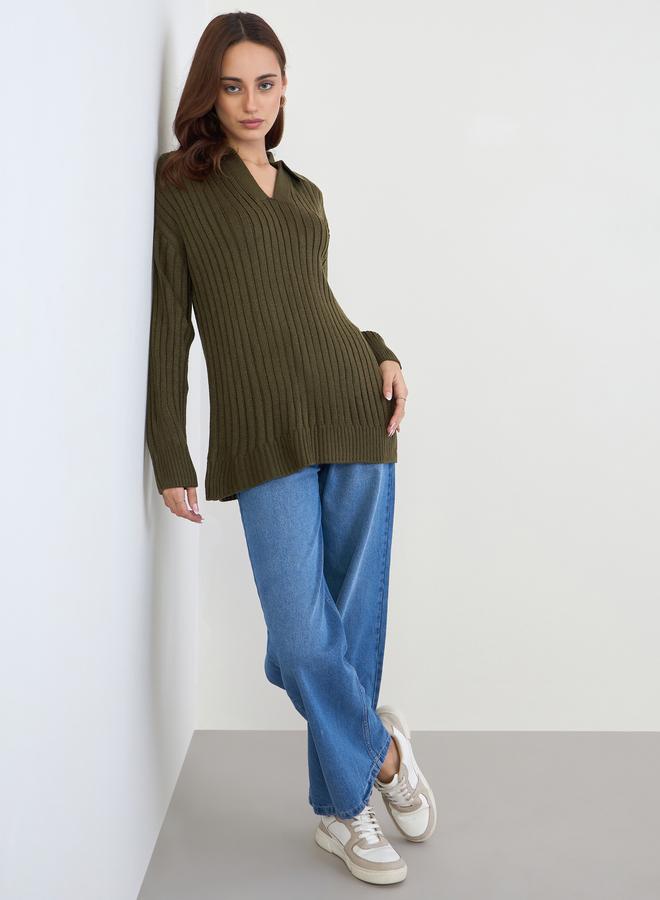 Styli Olive Green Longline Knit Sweater - Image 2