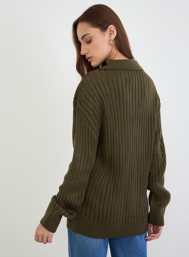 Styli Olive Green Longline Knit Sweater - Image 5