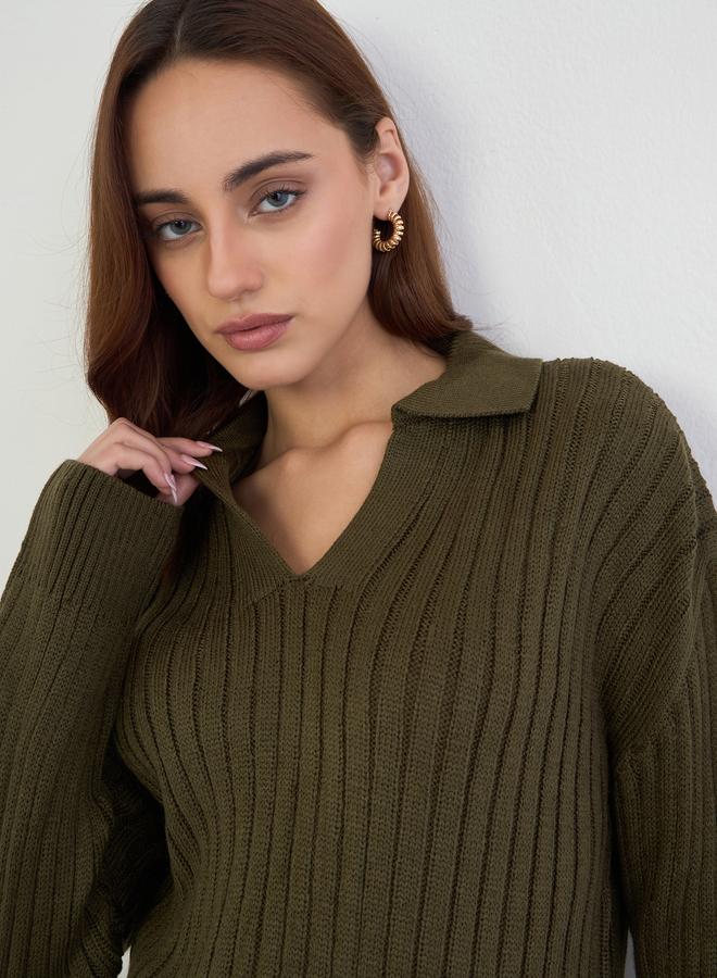 Styli Olive Green Longline Knit Sweater - Image 4