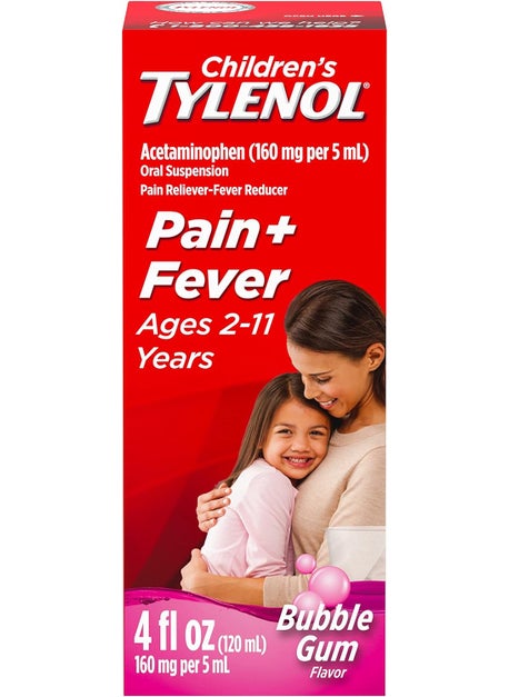 TYLENOL Tylenol Children's Oral Suspension cold Medicine Liquid with Acetaminophen, Bubble Gum, 4 Fl Oz, Pack of 2 