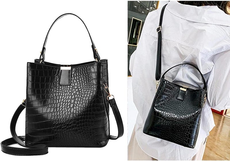 klarako Women PU Leather Purses Bucket Bag Business Handbags Top Handle Satchel Large Capacity Work Tote Shoulder Bags Waterproof Big Crossbody Bag  Black, 19x13x21CM - Image 5