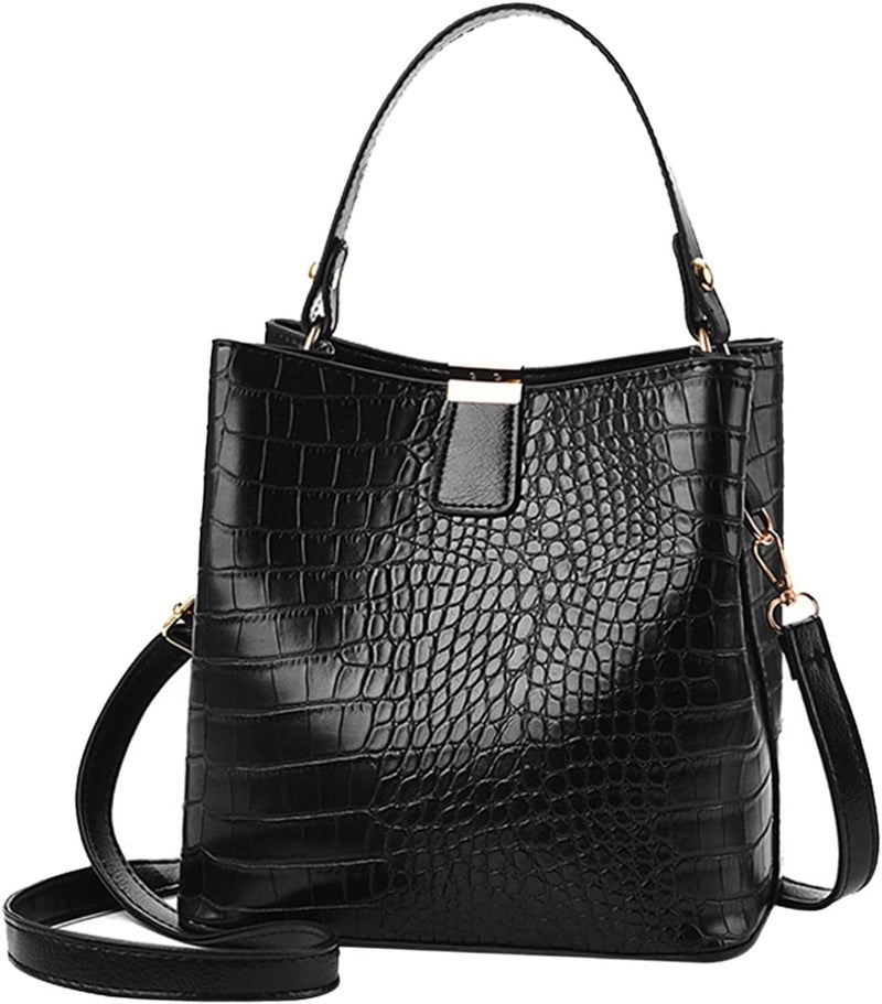 klarako Women PU Leather Purses Bucket Bag Business Handbags Top Handle Satchel Large Capacity Work Tote Shoulder Bags Waterproof Big Crossbody Bag  Black, 19x13x21CM - Image 1