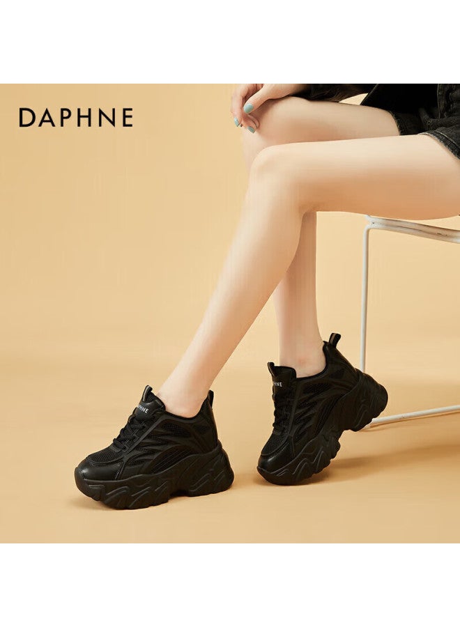 Daphne أحذية رياضية نسائية بسماكة عالية مع زيادة ارتفاع داخلية، أحذية رياضية غير رسمية، أحذية كعب عالي بأسلوب الشارع الرائع 4622404116 أسود مقاس 37 - Image 5
