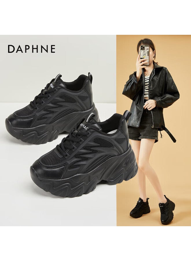 Daphne أحذية رياضية نسائية بسماكة عالية مع زيادة ارتفاع داخلية، أحذية رياضية غير رسمية، أحذية كعب عالي بأسلوب الشارع الرائع 4622404116 أسود مقاس 37 - Image 4