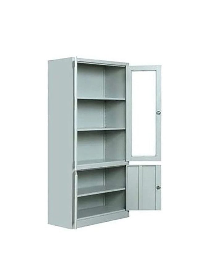 KARNAK Karnak Steel & Glass 4 Door Metal Filing Cabinet With Key Lock & Shelves Storage Compartment For office Color Grey  - Image 3