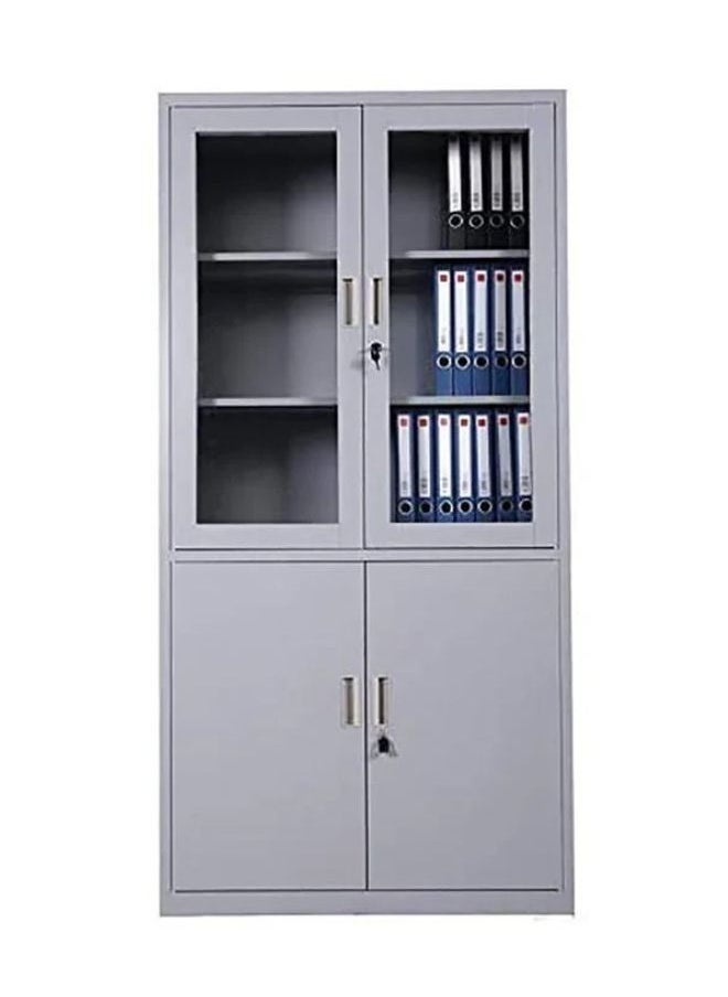 KARNAK Karnak Steel & Glass 4 Door Metal Filing Cabinet With Key Lock & Shelves Storage Compartment For office Color Grey  - Image 2