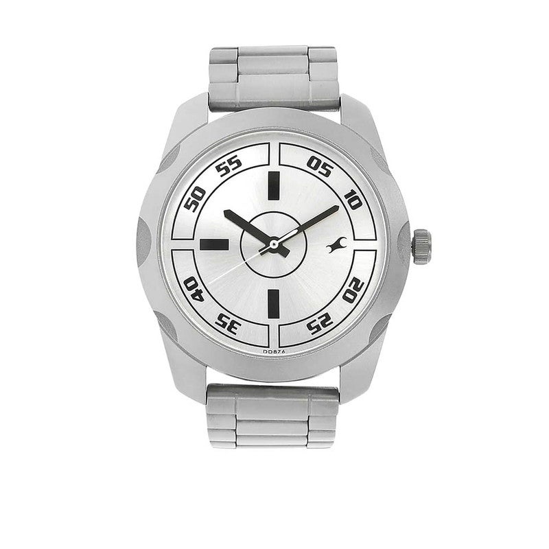 Fastrack Men Quartz Analog | Sporty Silver Dial with Bold Black Numeric Markings | Industrial Style Silver Stainless Steel Strap & Round Metal Case - 3123SM02 - Image 1