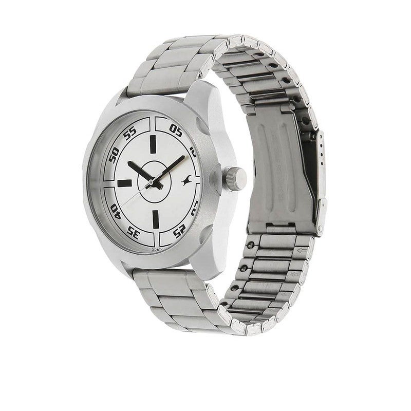 Fastrack Men Quartz Analog | Sporty Silver Dial with Bold Black Numeric Markings | Industrial Style Silver Stainless Steel Strap & Round Metal Case - 3123SM02 - Image 2