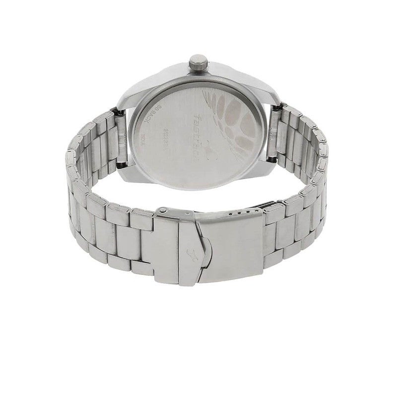 Fastrack Men Quartz Analog | Sporty Silver Dial with Bold Black Numeric Markings | Industrial Style Silver Stainless Steel Strap & Round Metal Case - 3123SM02 - Image 3