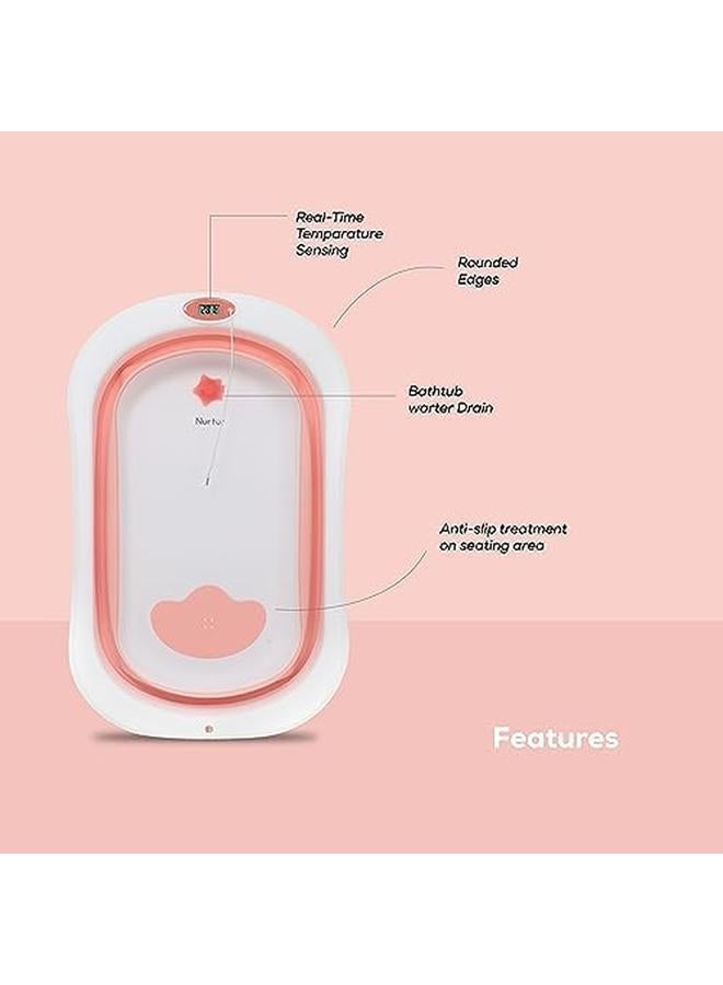 Nurtur Foldable Baby Kids Bathtub With Digital Temperature Display Mini Swimming Pool Bather For Baby Kids With Non Slip Design Pink - Image 2