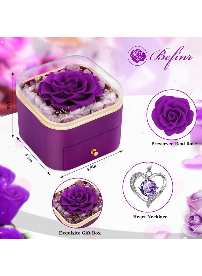 Beferr Valentines Day Gifts for Her Preserved Real Rose with Necklace Eternal Roses Fresh Flowers for Delivery Prime Birthday Anniversary Purple Gifts for Women Mom Wife Daughter Grandma Girlfriend - Image 2