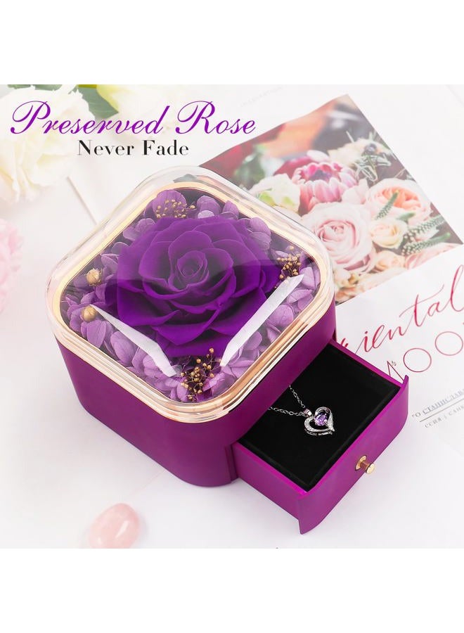 Beferr Valentines Day Gifts for Her Preserved Real Rose with Necklace Eternal Roses Fresh Flowers for Delivery Prime Birthday Anniversary Purple Gifts for Women Mom Wife Daughter Grandma Girlfriend - Image 5