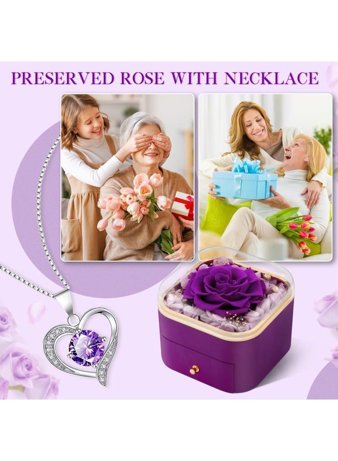 Beferr Valentines Day Gifts for Her Preserved Real Rose with Necklace Eternal Roses Fresh Flowers for Delivery Prime Birthday Anniversary Purple Gifts for Women Mom Wife Daughter Grandma Girlfriend - Image 3