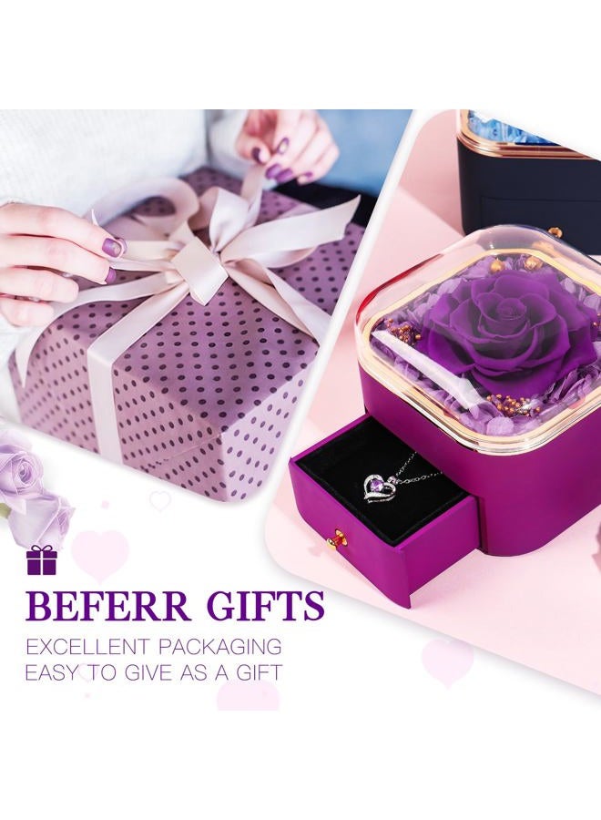 Beferr Valentines Day Gifts for Her Preserved Real Rose with Necklace Eternal Roses Fresh Flowers for Delivery Prime Birthday Anniversary Purple Gifts for Women Mom Wife Daughter Grandma Girlfriend - Image 4