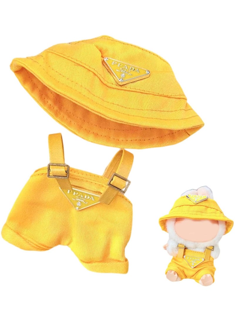 BRIXSPARK Clothes for Labubu(No Doll,Just Clothes) , Hat & Overalls Set for Labubu Clothes 15cm/17cm Doll Accessories Suit, Doll Outfit Stylish Doll Clothes for Doll. 