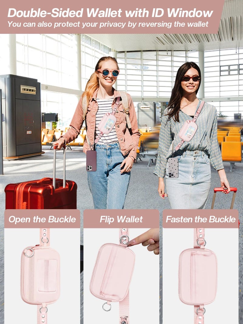 Tiostep Clip and Go Strap for Phone with Wallet Crossbody Phone Lanyard Adjustable and Detachable RFID Wristlet Wallet with ID Window and Zipper, Pink - Image 3