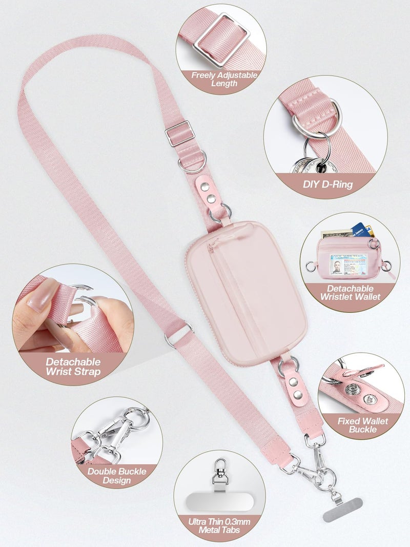 Tiostep Clip and Go Strap for Phone with Wallet Crossbody Phone Lanyard Adjustable and Detachable RFID Wristlet Wallet with ID Window and Zipper, Pink - Image 4