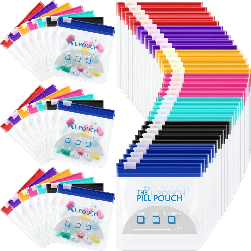 Sherr 35 Pcs Pill Pouch Bags Zippered Pill Pouch Set Reusable Translucent Medicine Organizer Self Sealing Medicine Organizer Travel Plastic Bags with Slide Lock for StorageVividVivid Colors