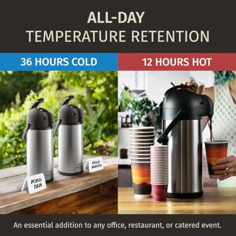 Coffee Carafe with Pump -/ 3L Airpot 12 Hours Large Hot Water Carafe, Cocoa Dispenser for Parties - Tea Flask, Insulated Stainless Steel Airpots for Hot Beverage Dispenser -Coffee Pump - Image 2