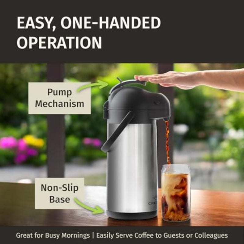Coffee Carafe with Pump -/ 3L Airpot 12 Hours Large Hot Water Carafe, Cocoa Dispenser for Parties - Tea Flask, Insulated Stainless Steel Airpots for Hot Beverage Dispenser -Coffee Pump - Image 5