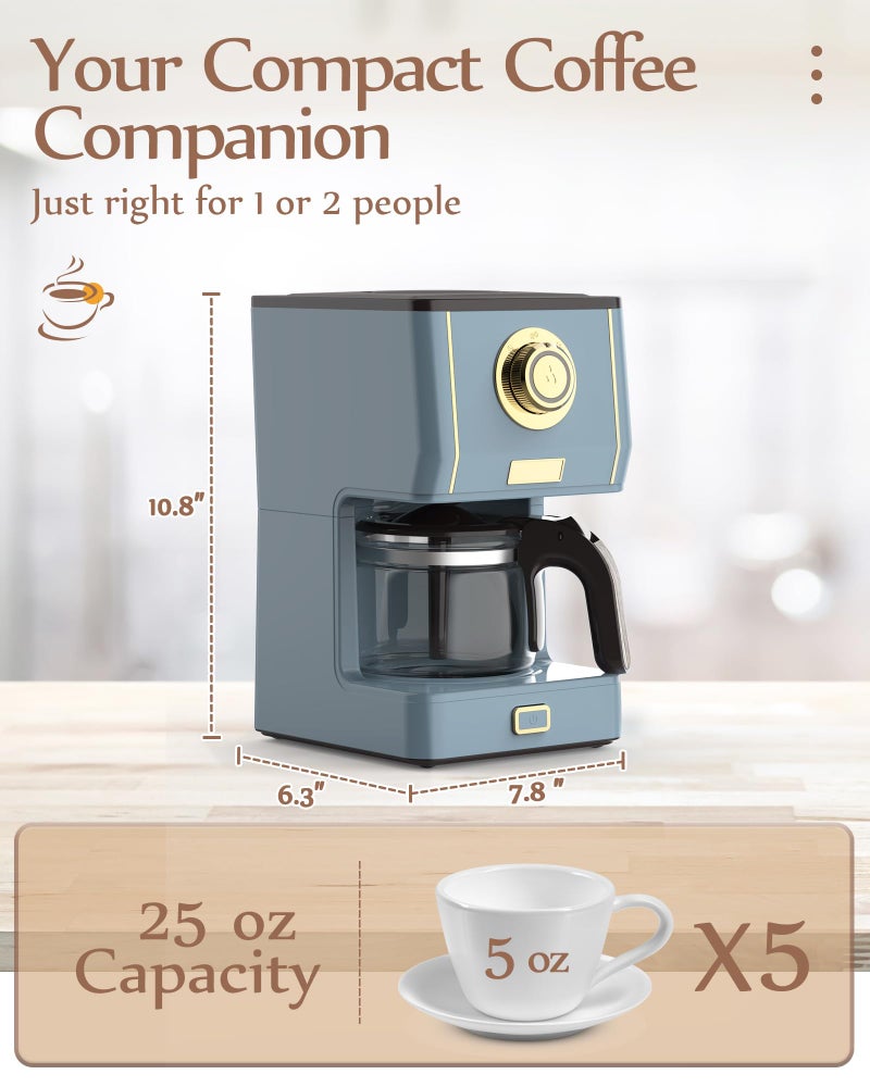 Amaste Coffee Maker, 5 Cup Coffee Pot with Three Brewing Modes, Retro Coffee Maker with Glass Carafe & Reusable Coffee Filter, Drip Coffee Maker Ideal for Home or Office, Warming Plate, Ash Blue - Image 4