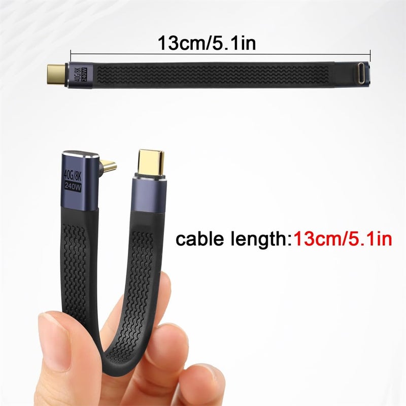 KWSLIN USB C Male to 90° Angle Type C Male PD Fast Charging Short Cable, 240W 40Gbps Type C Flat Slim Soft Data Cable for Laptop Smartphone Power Bank Gaming Consoles - Image 5