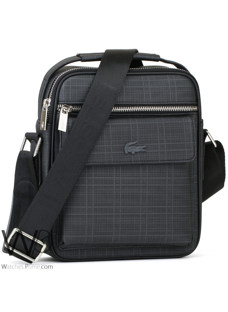 Lacoste Messenger Crossbody Bag Black Striped For Men - Image 4