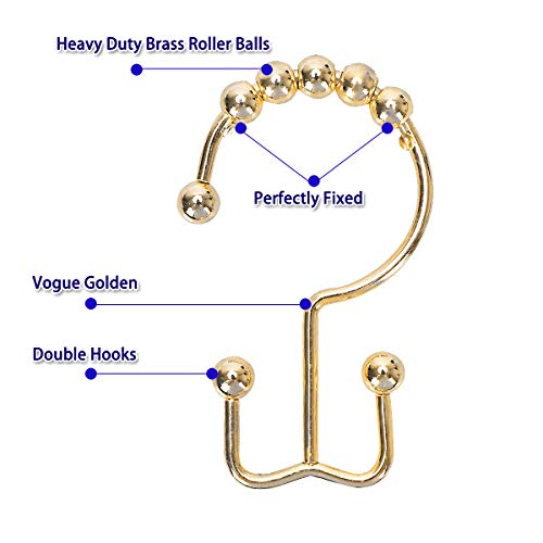 Yapicoco Shower Curtain Hooks Rings for Bathroom, 12PCS Stainless Steel Metal Rust Resistant Balance Sliding Double Curtain Hooks (Gold) - Image 2