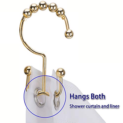 Yapicoco Shower Curtain Hooks Rings for Bathroom, 12PCS Stainless Steel Metal Rust Resistant Balance Sliding Double Curtain Hooks (Gold) - Image 4