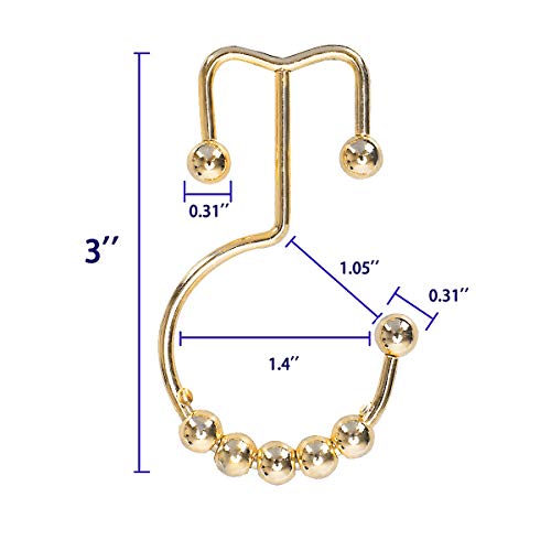Yapicoco Shower Curtain Hooks Rings for Bathroom, 12PCS Stainless Steel Metal Rust Resistant Balance Sliding Double Curtain Hooks (Gold) - Image 3