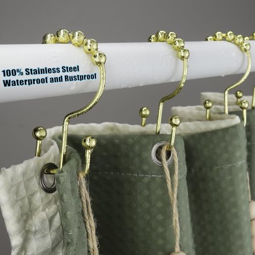 Yapicoco Shower Curtain Hooks Rings for Bathroom, 12PCS Stainless Steel Metal Rust Resistant Balance Sliding Double Curtain Hooks (Gold) - Image 5