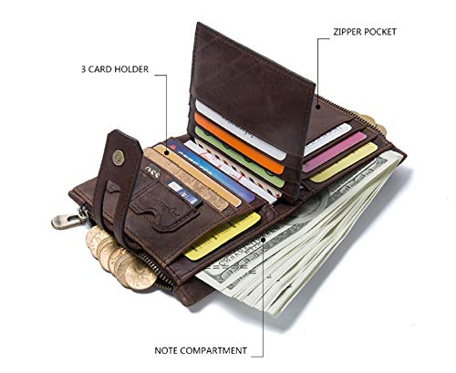 Contacts Men's Genuine Leather Wallet with Rakhi Gift Set Combo | RFID Blocking Wallet for Men| 14 Card Slots, 1 ID Window | 2 Zipper Compartments, Button Closure (Brown RKI)…… - Image 4