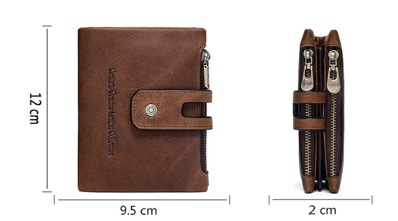 Contacts Men's Genuine Leather Wallet with Rakhi Gift Set Combo | RFID Blocking Wallet for Men| 14 Card Slots, 1 ID Window | 2 Zipper Compartments, Button Closure (Brown RKI)…… - Image 5