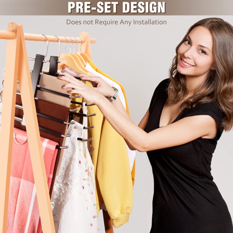Huitem Space Saving 6 Tier Pant Hangers  Anti-Slip  Stainless Steel  2 Pack  Black - Image 4