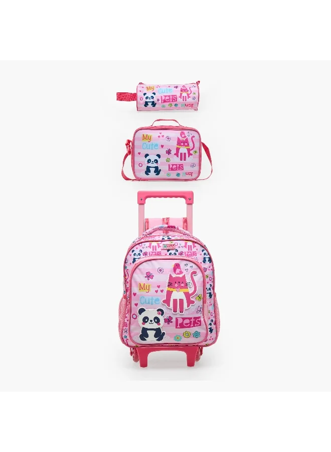 Must 12 Inch-Pandapop-Set Of 3-Trolley Bag Set-2 Wheels (Polyester) Multicolor \ 27X10X31