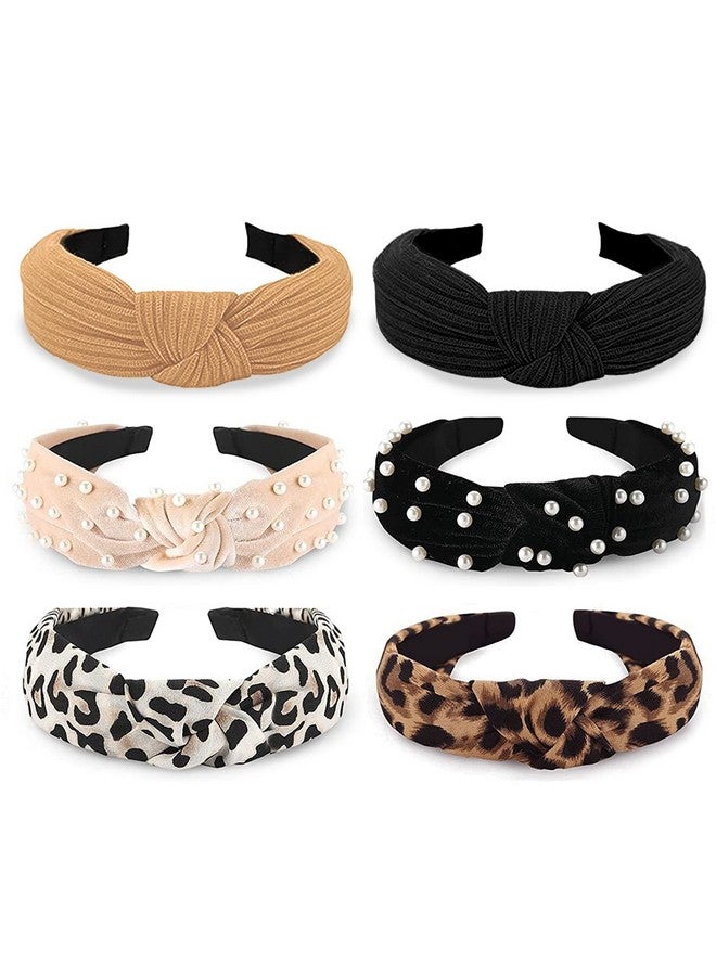 ووفوووفو عصابة رأس WOVOWOVO للنساء والفتيات، عمامة سميكة من المخمل، عصابة رأس عريضة من اللؤلؤ، عصابة رأس بعقدة علوية، عصابة شعر نسائية، 6 قطع - Image 1