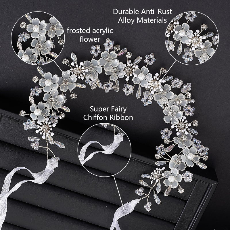 YOUlDIANZI Flower Princess Headpiece, Pearl Bridal Hair Accessory for Women Wedding Hair Band for Bride Princess Crown First Communion Headpiece for Womens Birthday, Party, Wedding - Image 2
