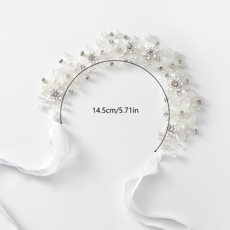 YOUlDIANZI Flower Princess Headpiece, Pearl Bridal Hair Accessory for Women Wedding Hair Band for Bride Princess Crown First Communion Headpiece for Womens Birthday, Party, Wedding - Image 4