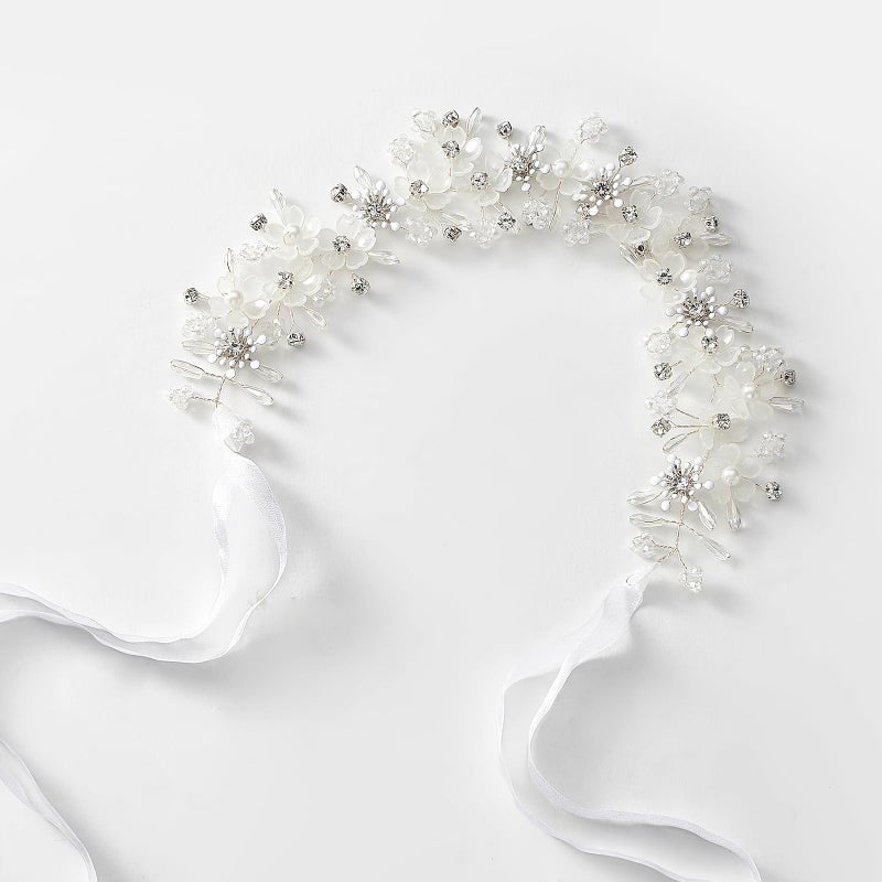 YOUlDIANZI Flower Princess Headpiece, Pearl Bridal Hair Accessory for Women Wedding Hair Band for Bride Princess Crown First Communion Headpiece for Womens Birthday, Party, Wedding - Image 1