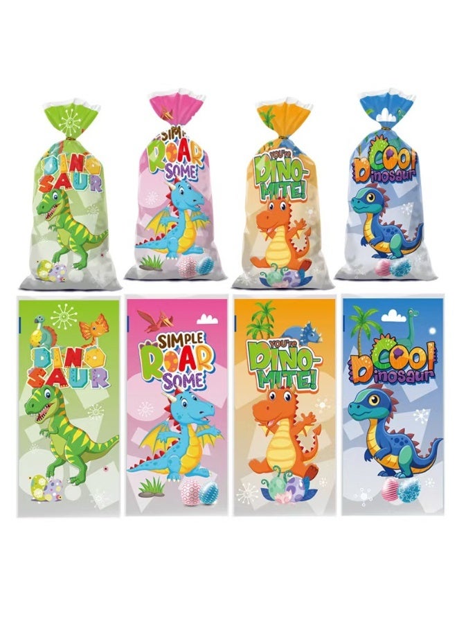 50pcs Dinosaur Cellophane Cartoon Gift Candy Bags – 4 Assorted Designs, Flat Pocket Style for Baking, Snacks & Biscuit Packaging - Image 1