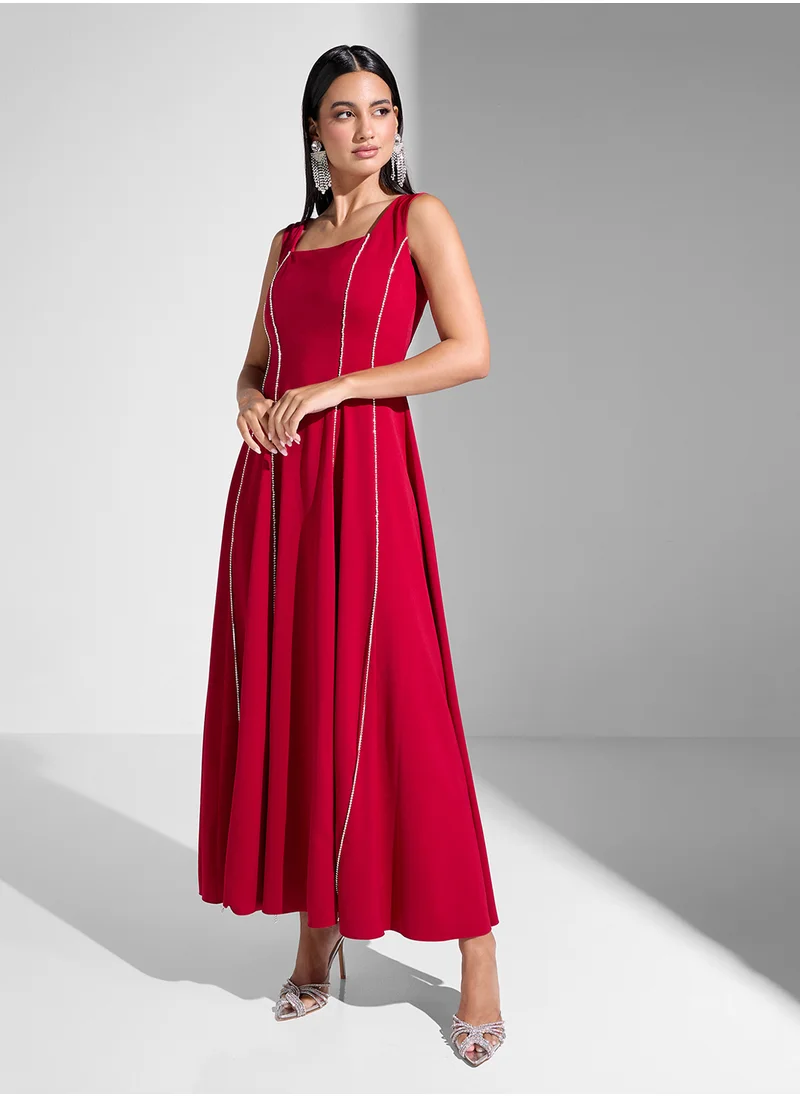 Akadia Fashion square neck panel details dress