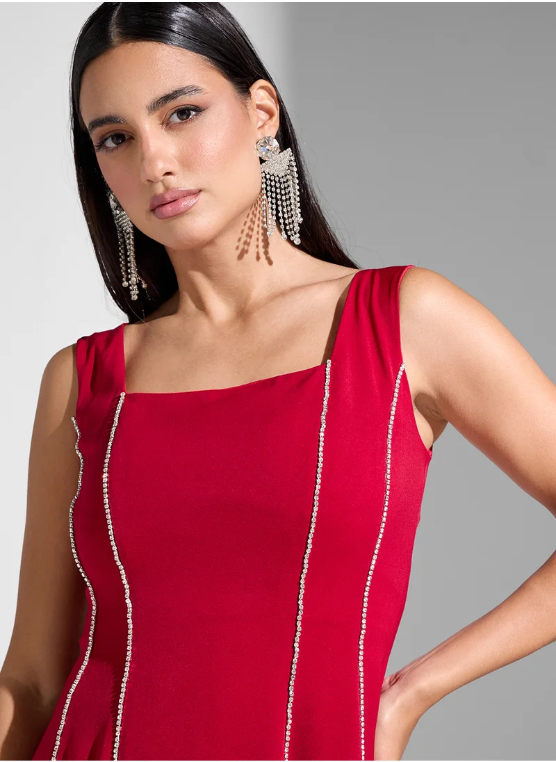 Akadia Fashion square neck panel details dress