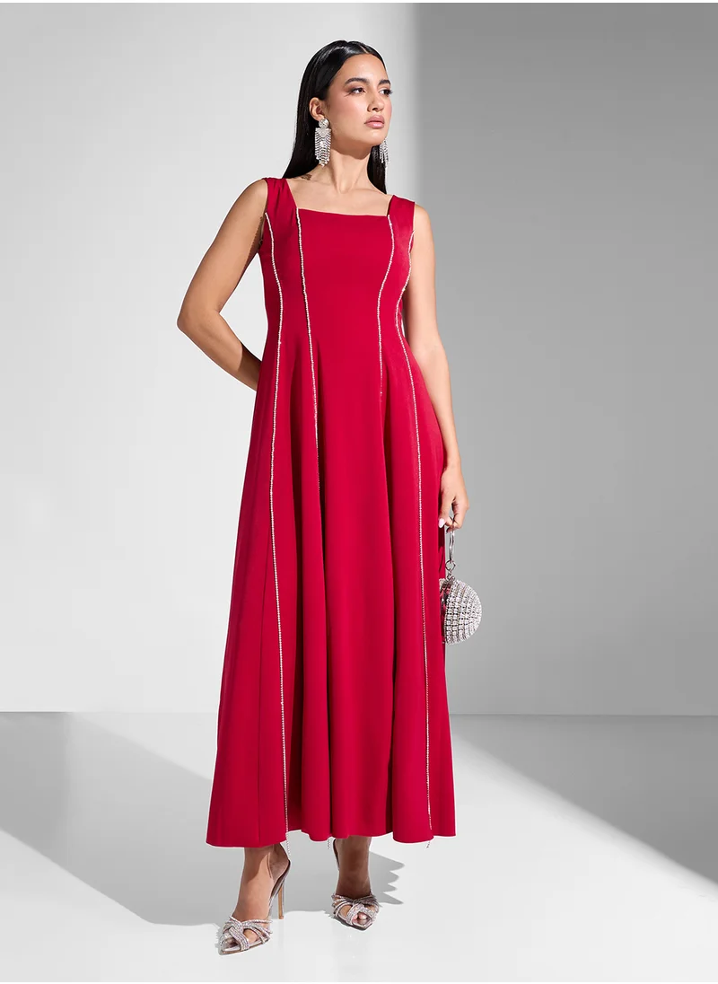Akadia Fashion square neck panel details dress