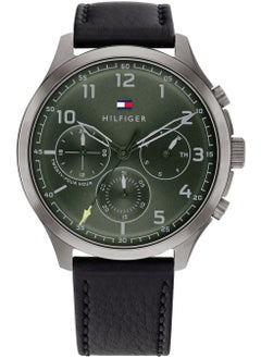 Tommy Hilfiger Plus Men's Analog Watch Green Dial Black Leather Strap 1791856  - Image 1