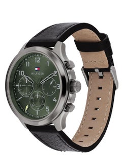 Tommy Hilfiger Plus Men's Analog Watch Green Dial Black Leather Strap 1791856  - Image 2
