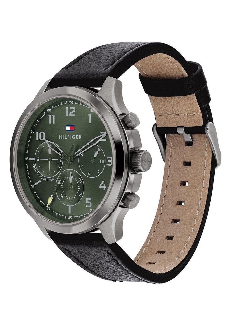 Tommy Hilfiger Plus Men's Analog Watch Green Dial Black Leather Strap 1791856  - Image 2